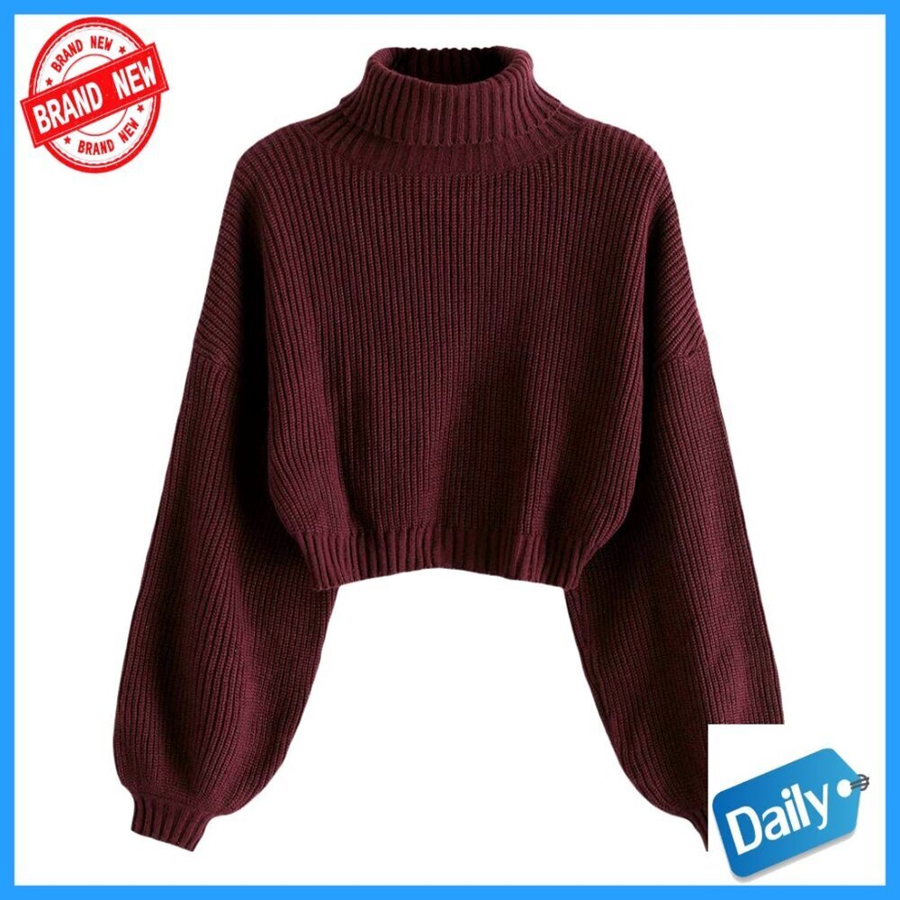 Drop Shoulder Cropped Pullover Sweater Long Sleeve Loose Fit Knitted Top